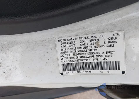 2003 Honda Cr-V Ex from USA, damaged, VIN SHSRD78853U132717